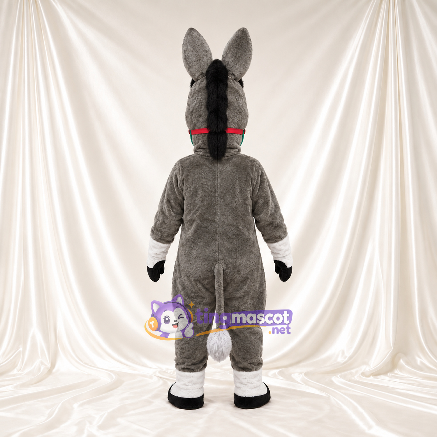 Costume de mascotte Âne – gris – Ventre (blanc); Bride (rouge) Costume de mascotte Âne – gris – Ventre (blanc); Bride (rouge)