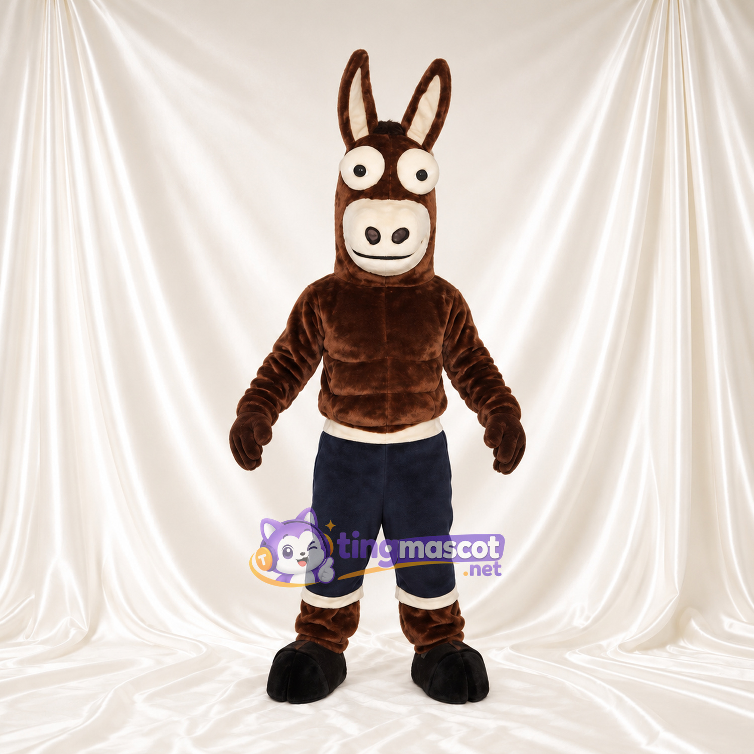 Costume de mascotte Âne – marron – Short (bleu marine) Costume de mascotte Âne – marron – Short (bleu marine)