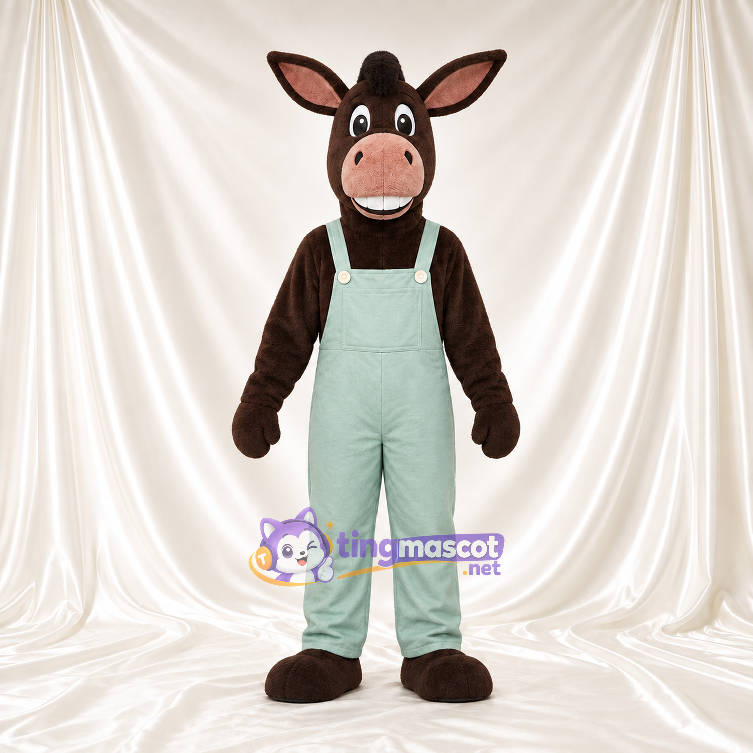 Costume de mascotte Âne – marron foncé – Salopette (vert menthe) Costume de mascotte Âne – marron foncé – Salopette (vert menthe)