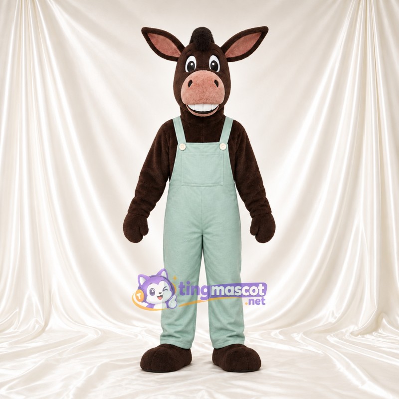 Costume de mascotte Âne – marron foncé – Salopette (vert menthe) Costume de mascotte Âne – marron foncé – Salopette (vert menthe)