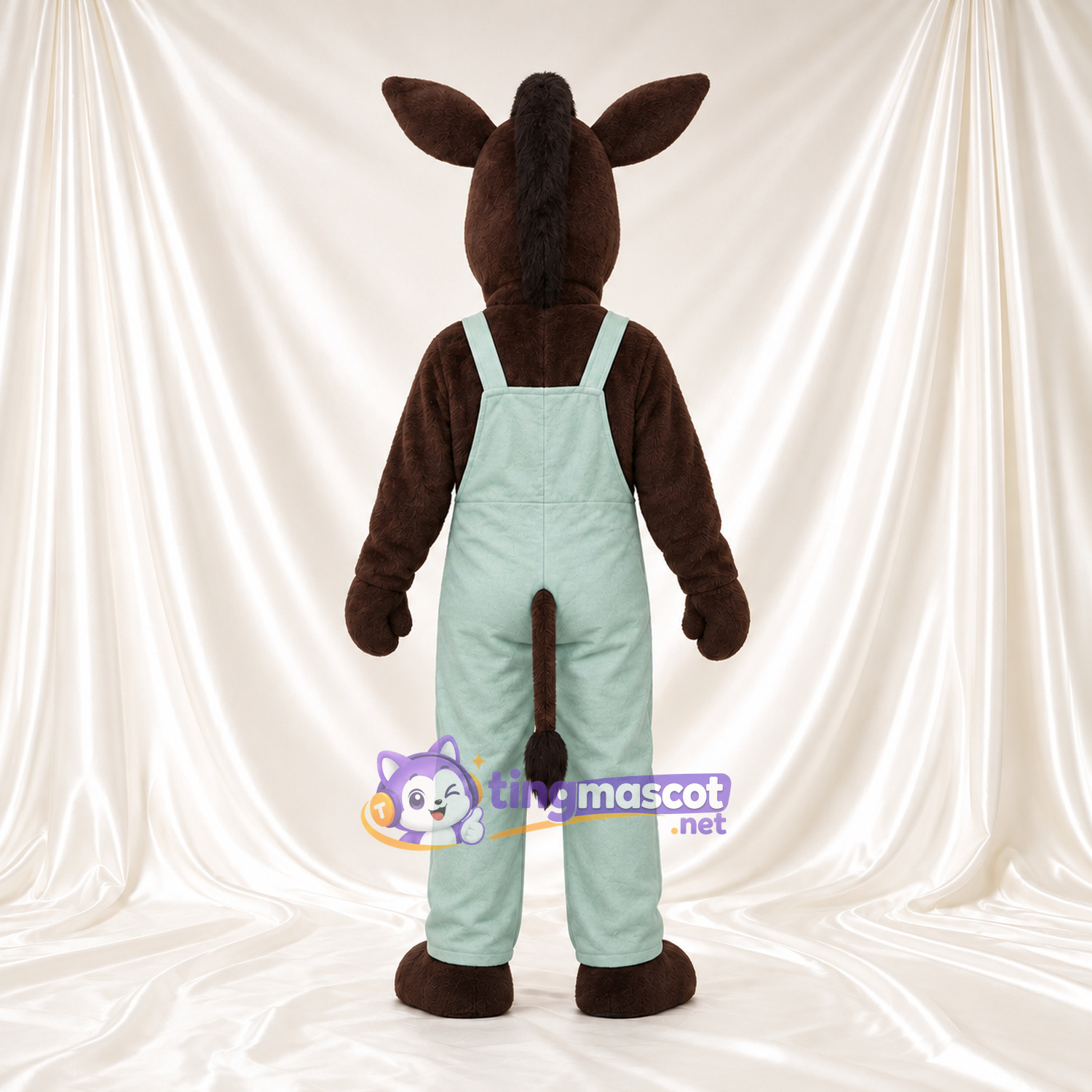 Costume de mascotte Âne – marron foncé – Salopette (vert menthe) Costume de mascotte Âne – marron foncé – Salopette (vert menthe)