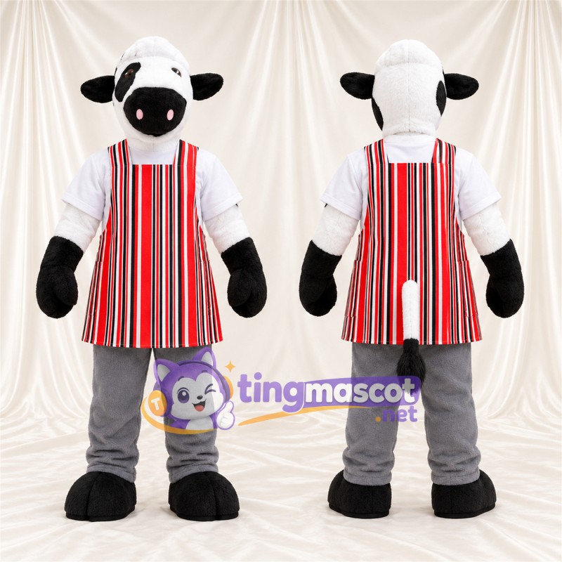 Maskottchenkostüm Kuh – schwarz / weiß – Schürze; Hose (grau)