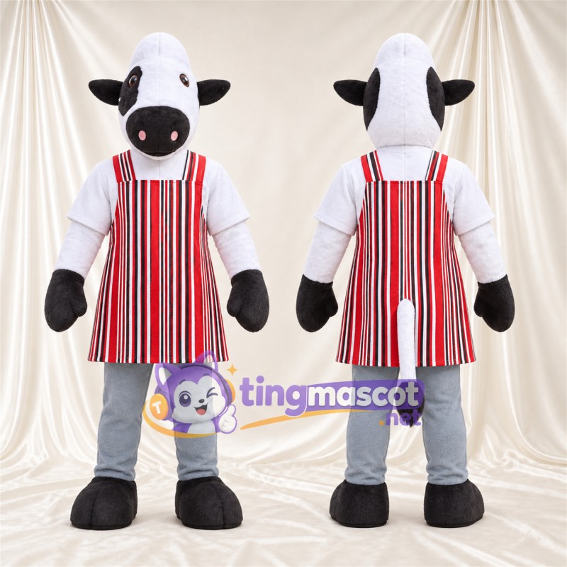 Maskottchenkostüm Kuh – schwarz / weiß – Schürze; Hose (grau)