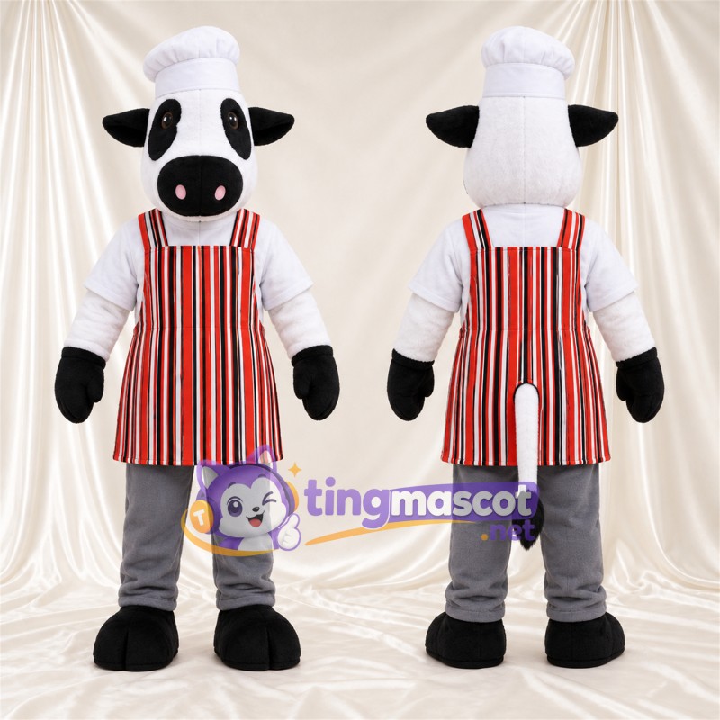 Costume de mascotte Vache – noir / blanc – Toque de chef; Tablier
