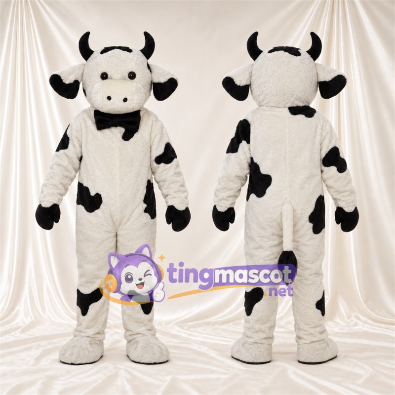 Black and White Cow Mascot Costume - Black Bow Tie