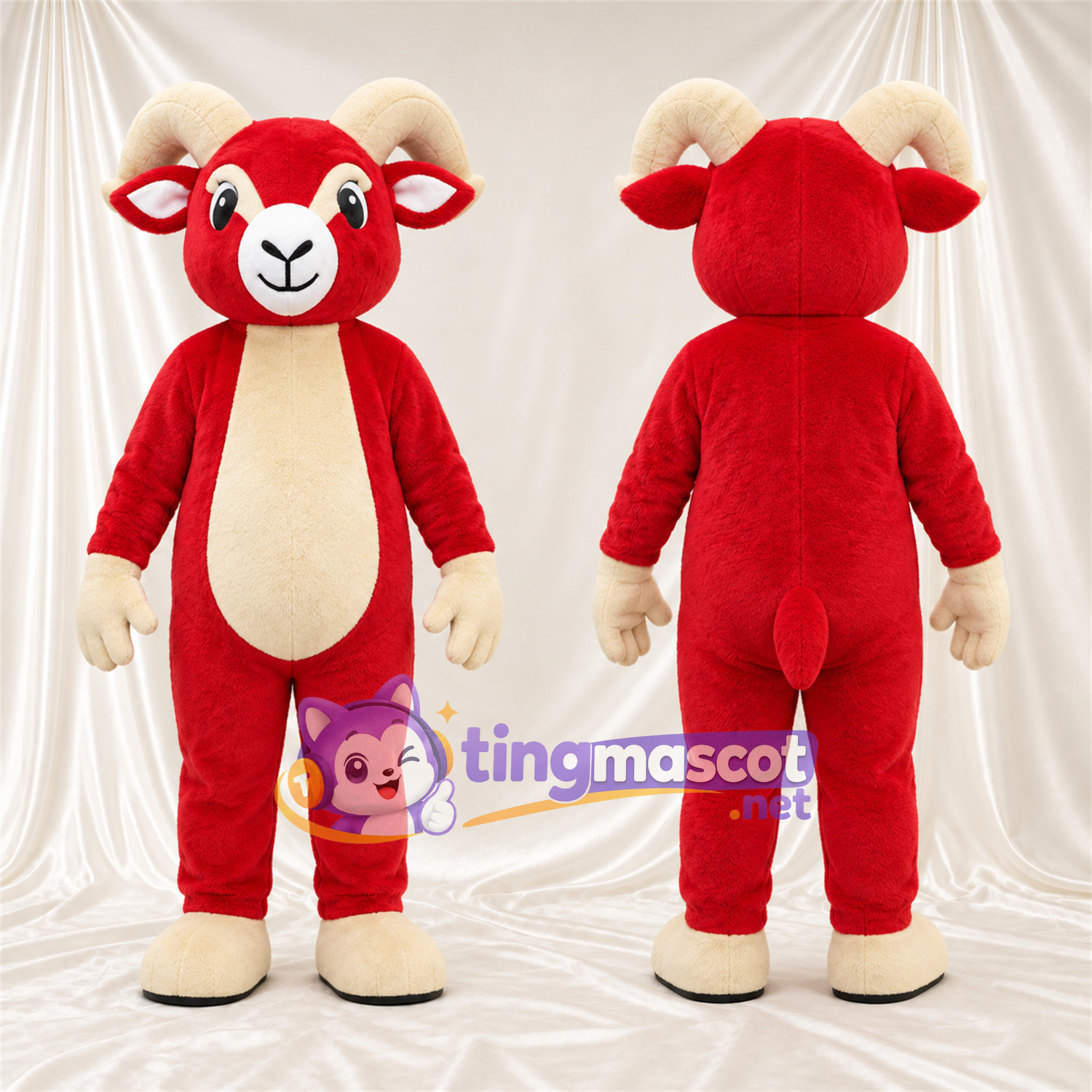 Costume de mascotte Bélier – rouge – Ventre (crème) Costume de mascotte Bélier – rouge – Ventre (crème)