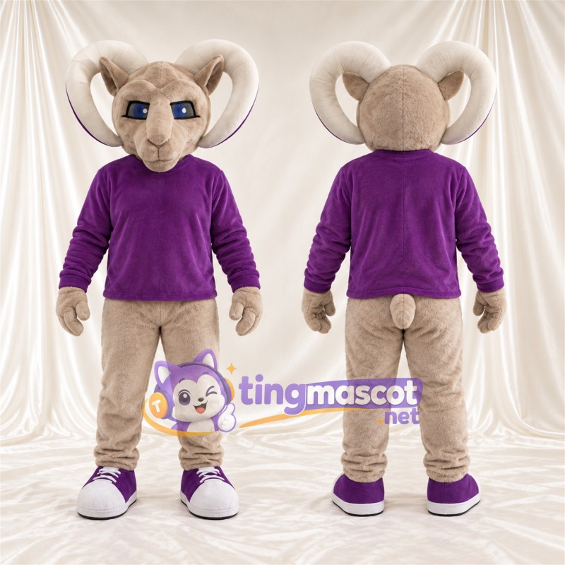 Costume de mascotte Bélier – brun clair – Pull (violet)