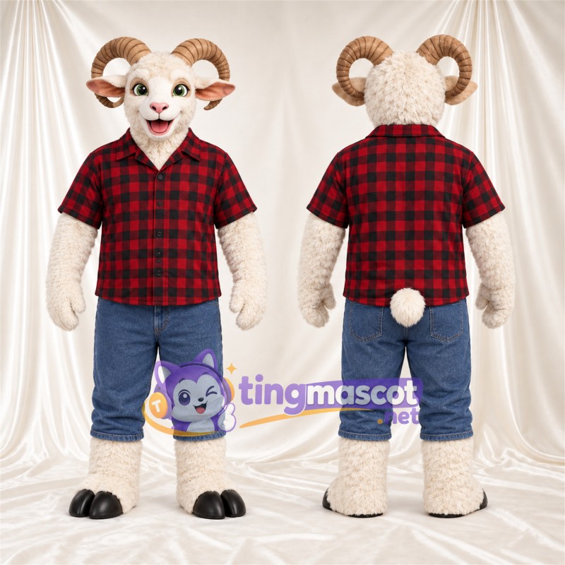 Costume de mascotte Bélier – blanc – Chemise; Pantalon (bleu)