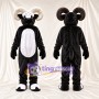 Black and White Ram Mascot Costume - White Belly and Curled White Horns