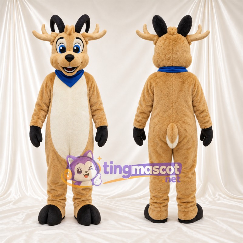 Costume de mascotte Cerf – brun clair – Bois; Bandana (bleu)