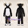 Black and White Ram Mascot Costume - White Belly and Curled Cream Horns