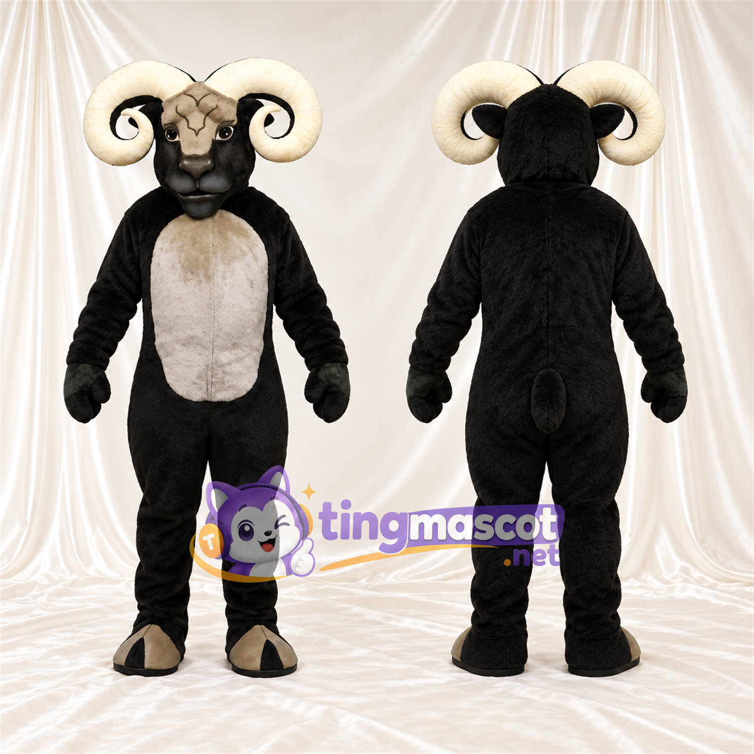 Black Ram Mascot Costume - Cream Belly Black Ram Mascot Costume - Cream Belly