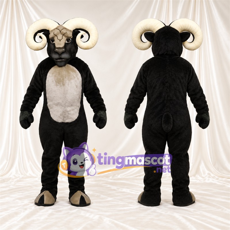Black Ram Mascot Costume - Cream Belly