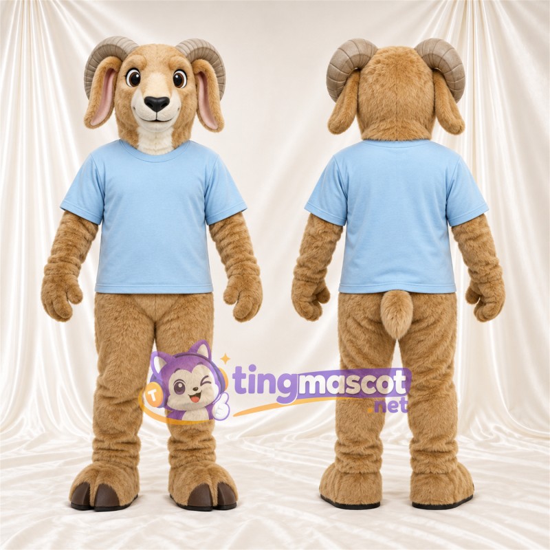 Costume de mascotte Bélier – brun clair – Chemise (bleu clair)