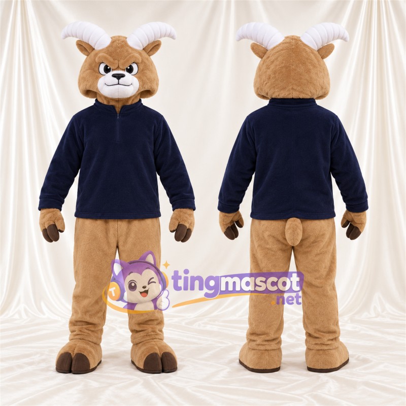 Costume de mascotte Bélier – brun clair – Pull (bleu marine)