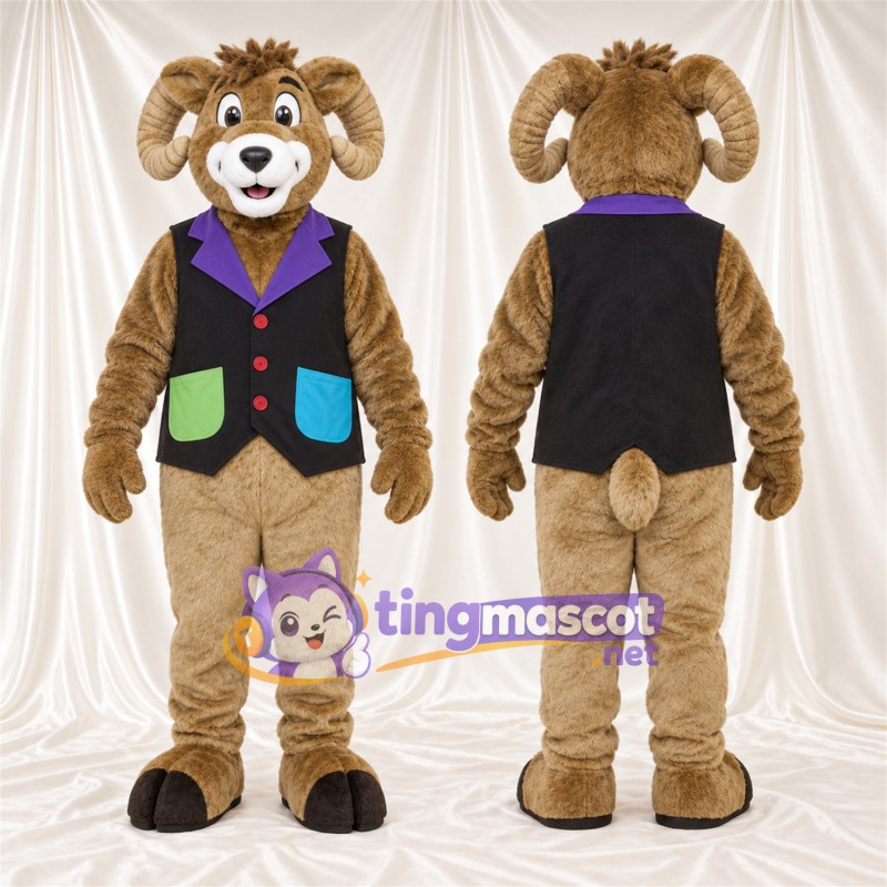 Costume de mascotte Bélier – brun clair – Gilet (multicolore)