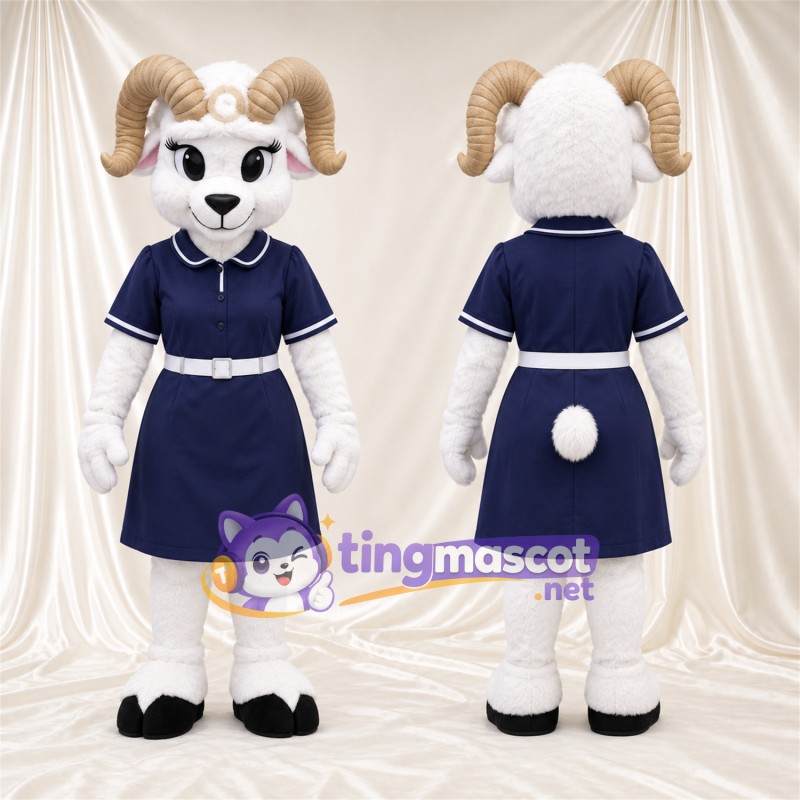 Costume de mascotte Bélier – blanc – Robe (bleu marine)