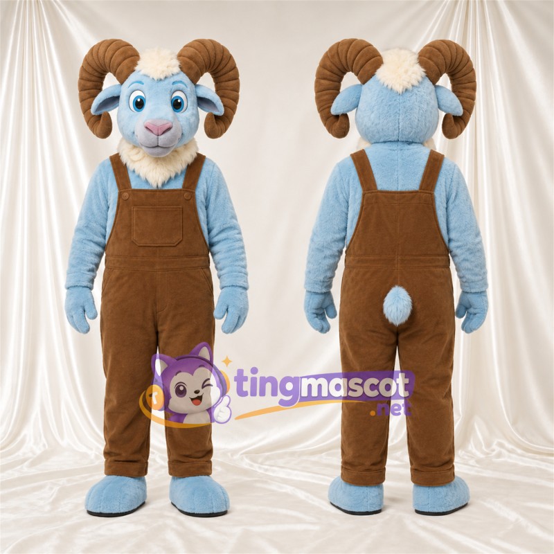 Costume de mascotte Bélier – bleu – Salopette (marron)