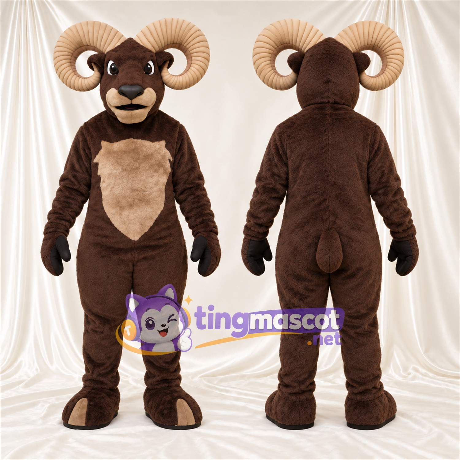 Costume de mascotte Bélier – marron foncé Costume de mascotte Bélier – marron foncé