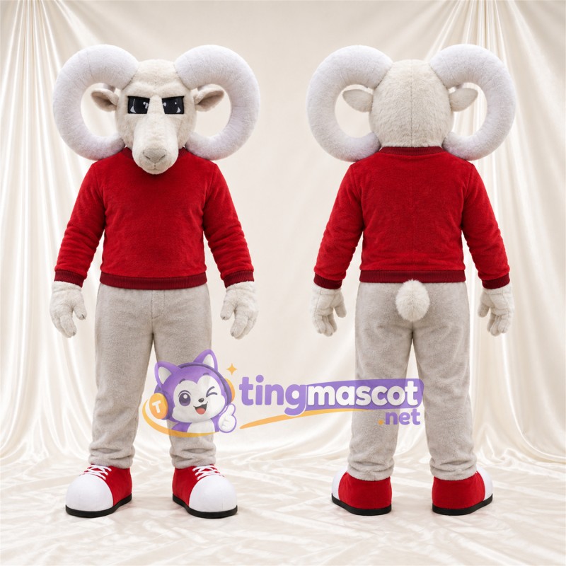 Costume de mascotte Mouton – blanc – Pull (rouge); Short (blanc)