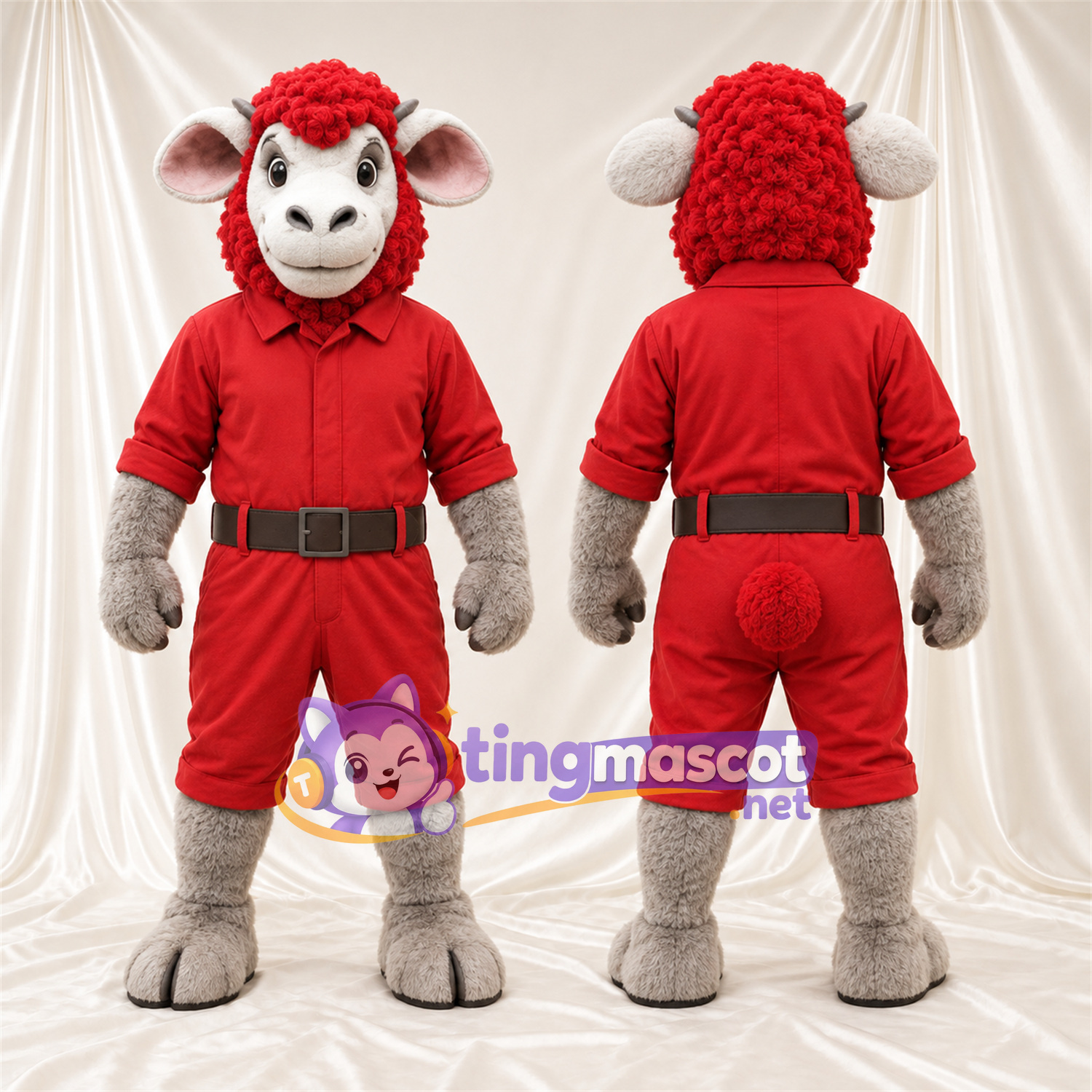 Costume de mascotte Bélier – blanc – Chemise (rouge); Short Costume de mascotte Bélier – blanc – Chemise (rouge); Short