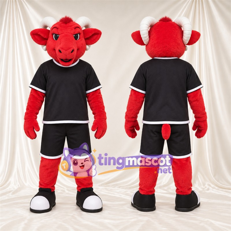 Costume de mascotte Bélier – rouge – Tenue de sport (noir)