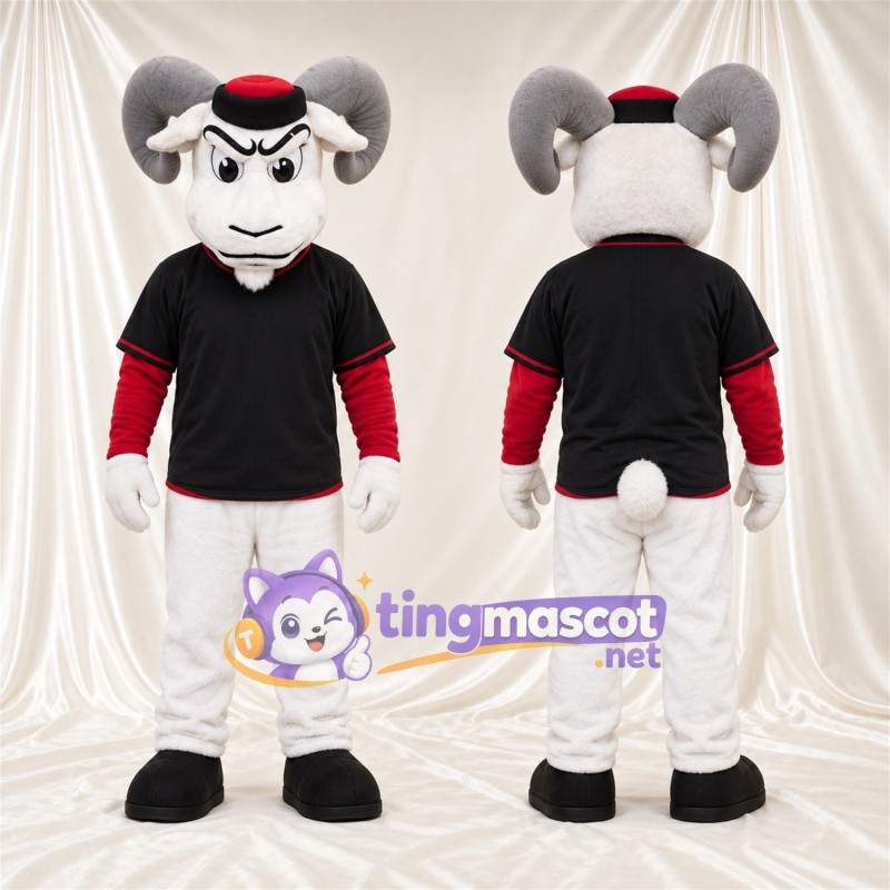Costume de mascotte Bélier – blanc – Chemise (noir); Pantalon (blanc)