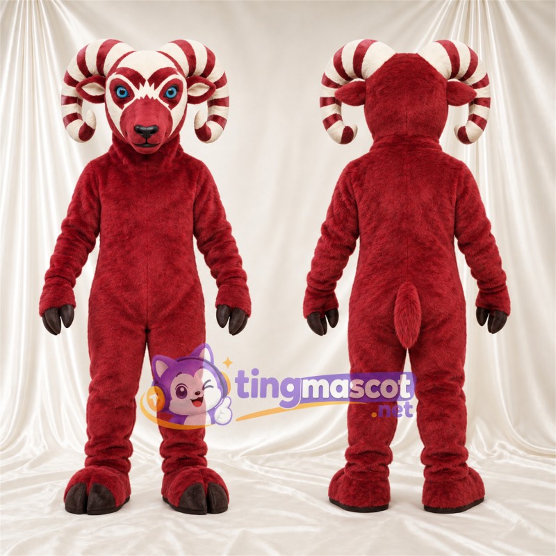 Costume de mascotte Bélier – rouge – Cornes (blanc)