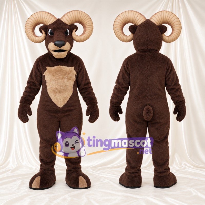 Costume de mascotte Bélier – marron – Torse (brun clair); Cornes (brun clair)