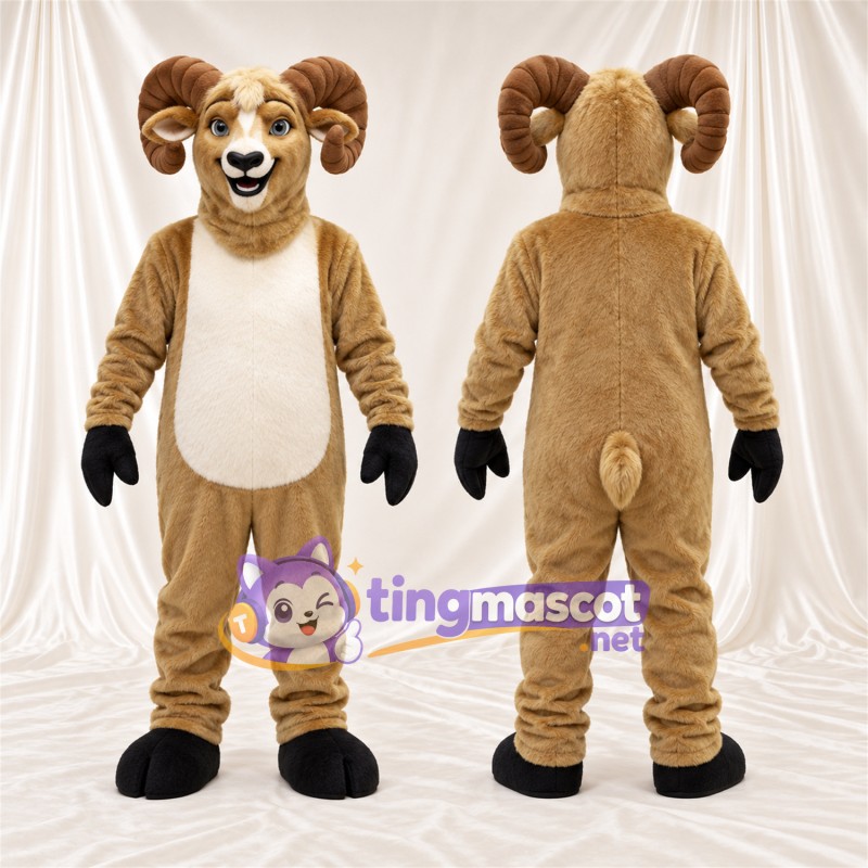Costume de mascotte Bélier – brun clair – Gants (noir)