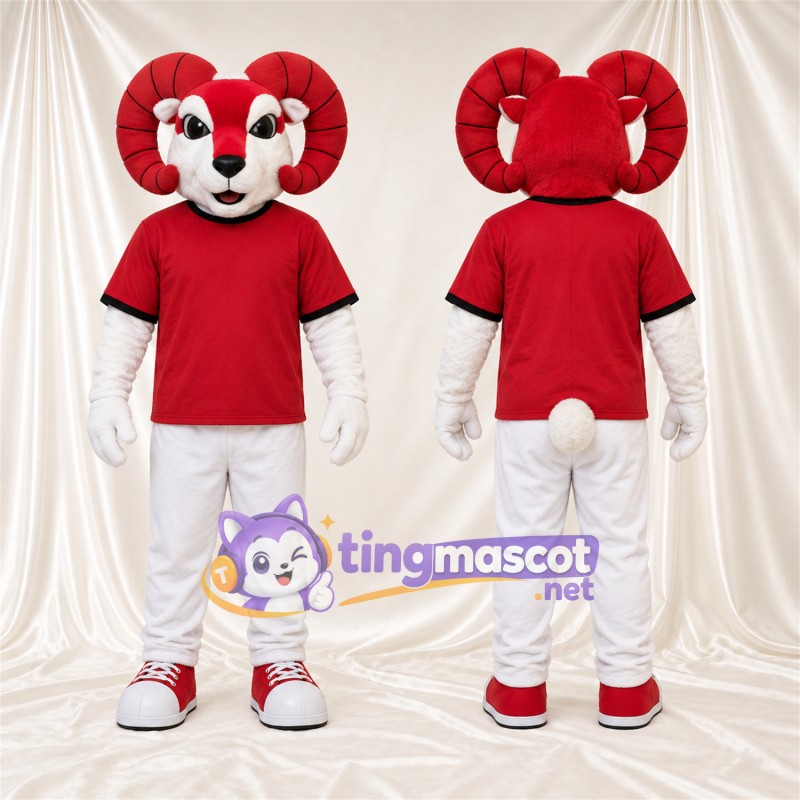 Costume de mascotte Bélier – rouge / blanc – Chemise (rouge); Pantalon (blanc)