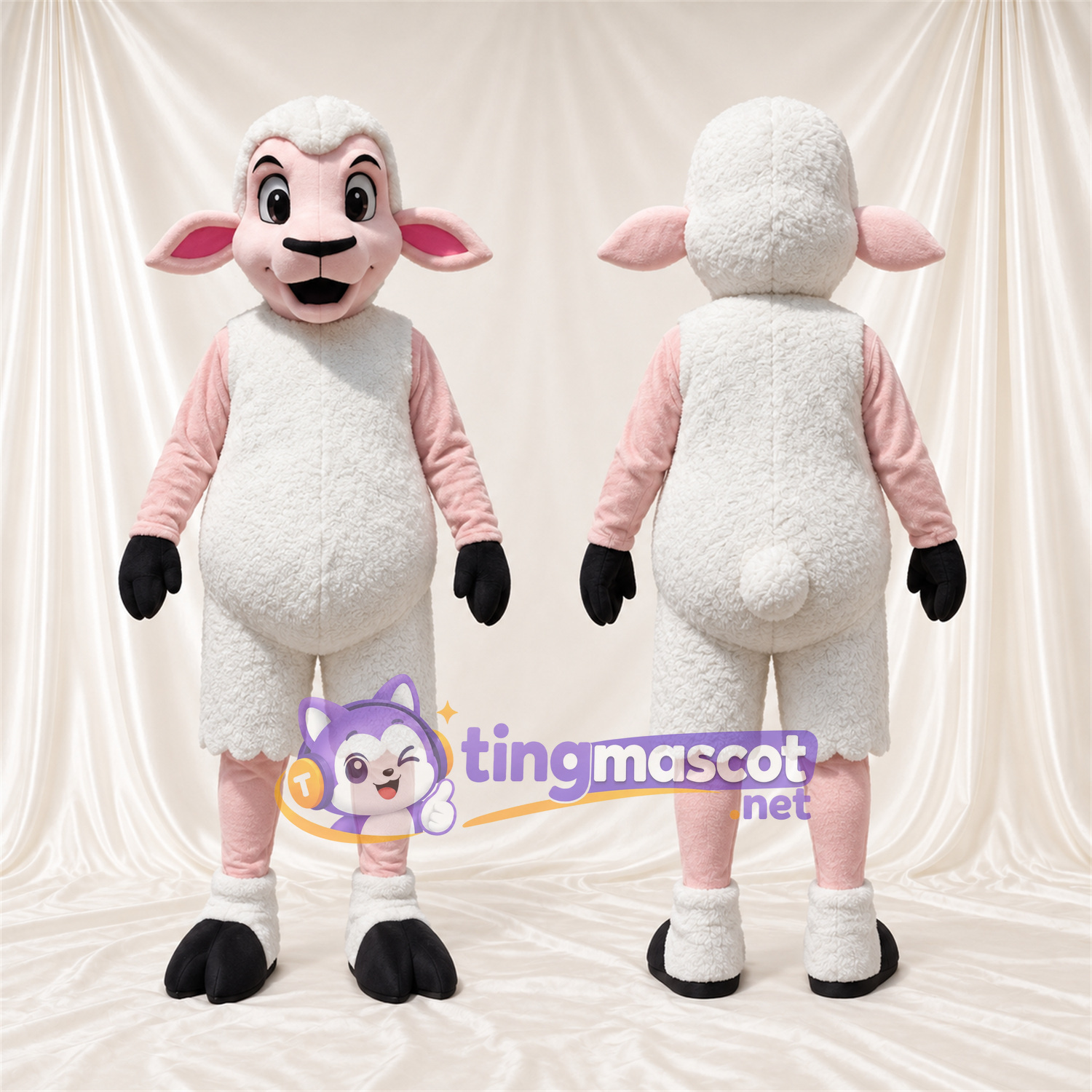 Costume de mascotte Mouton – blanc / rose Costume de mascotte Mouton – blanc / rose