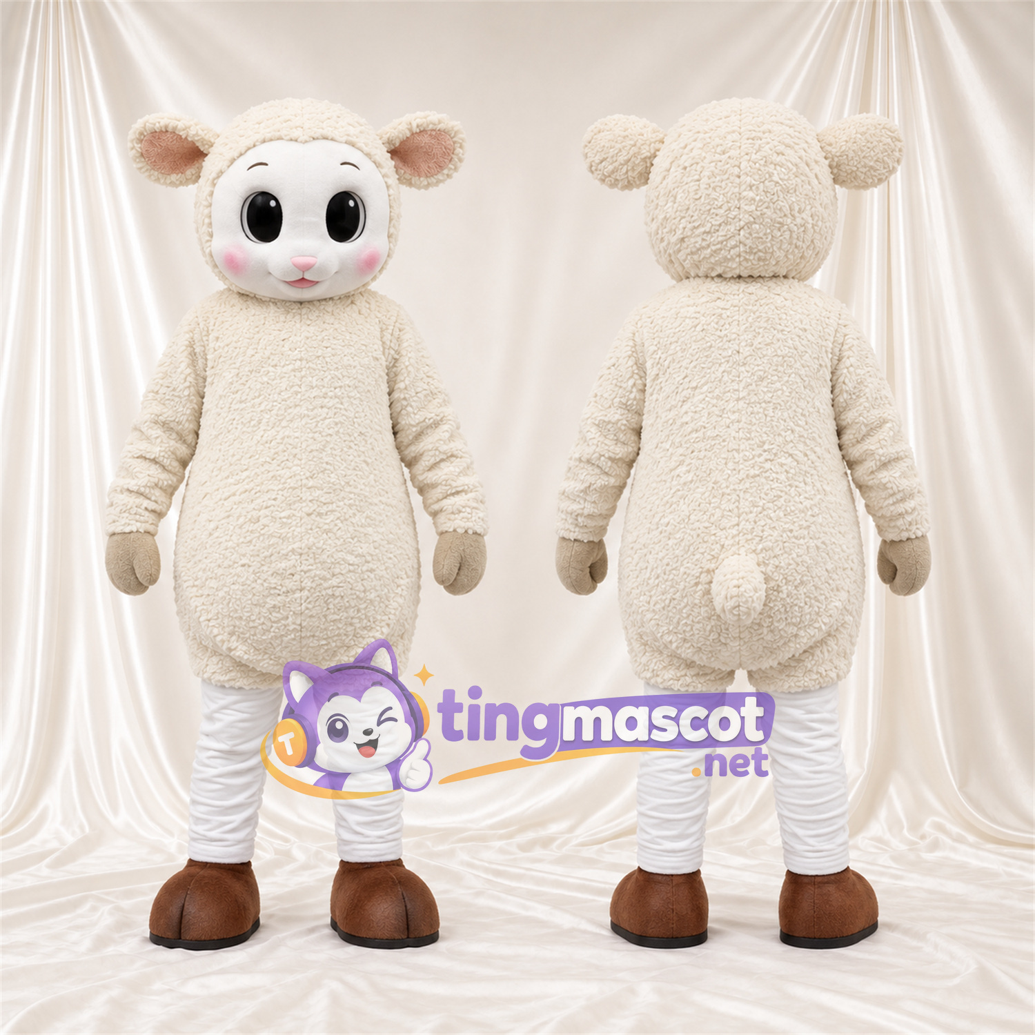 Cream Sheep Mascot Costume - Brown Hooves and Pink Cheeks Cream Sheep Mascot Costume - Brown Hooves and Pink Cheeks
