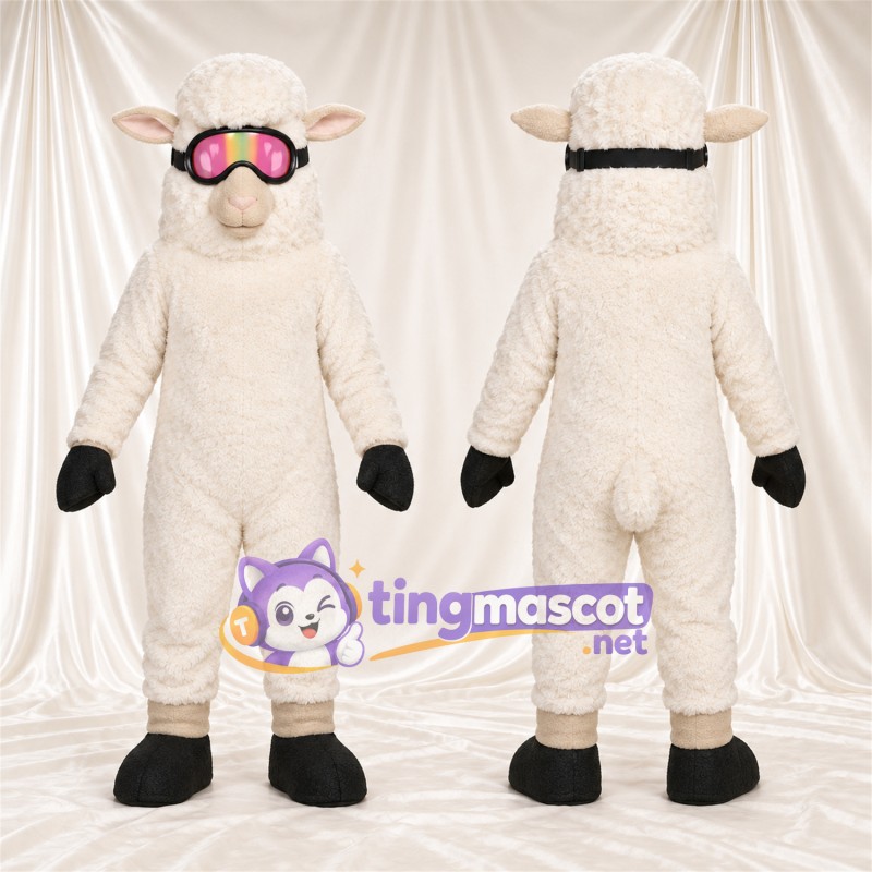 Costume de mascotte Mouton – crème – Lunettes de protection (rose)