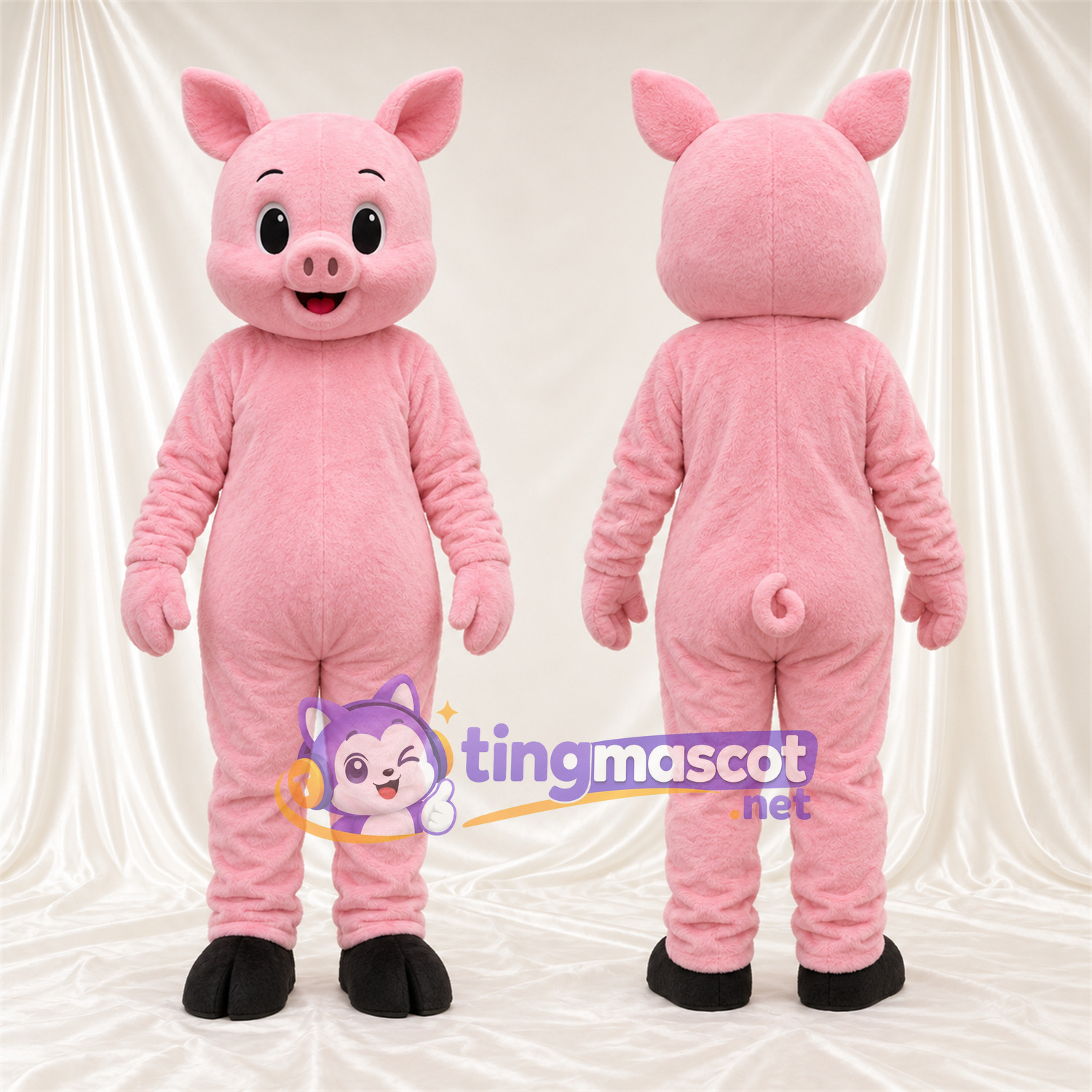 Costume de mascotte Cochon – rose – Mains (rose); Pieds (noir) Costume de mascotte Cochon – rose – Mains (rose); Pieds (noir)