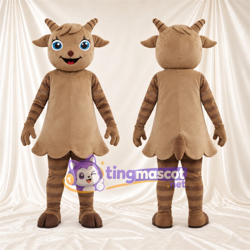 Brown Goat Mascot Costume - Short Antlers and Blue Eyes
