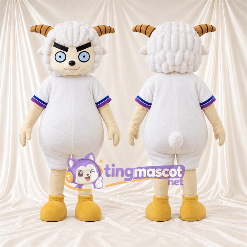 Costume de mascotte Mouton – blanc – Chemise (blanc); Lunettes (bleu)