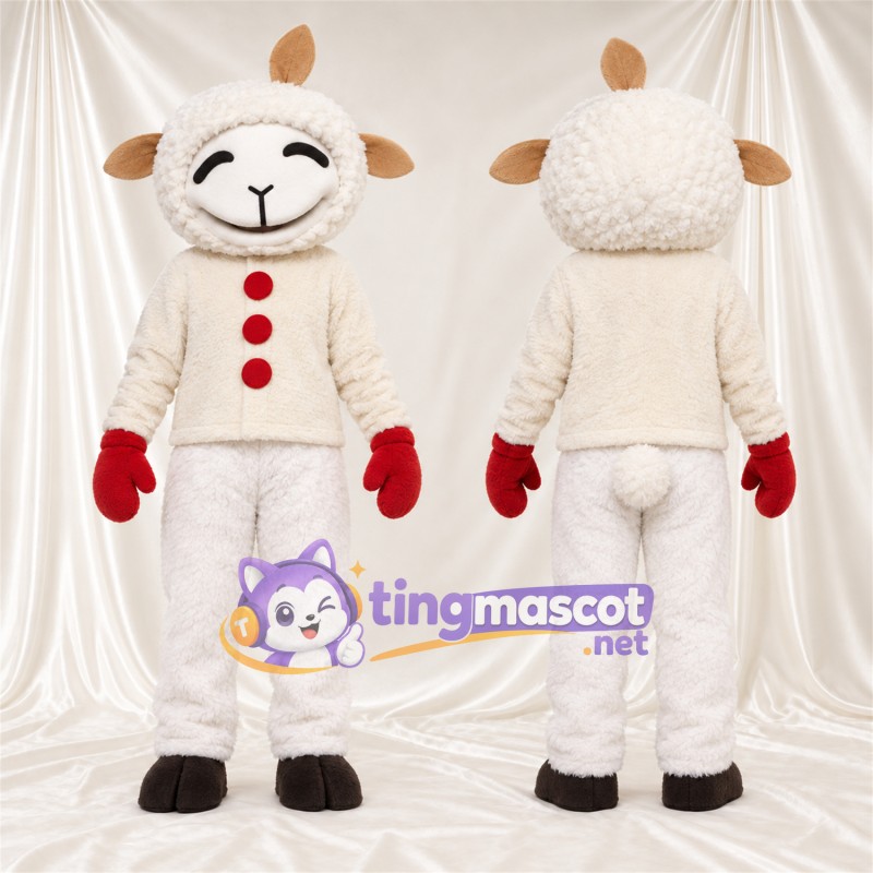 Costume de mascotte Mouton – blanc – Boutons (rouge); Moufles