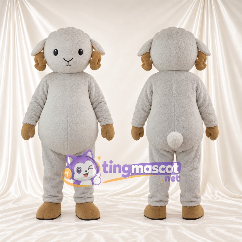 Costume de mascotte Mouton – gris – Queue ronde; Sabots (brun clair)