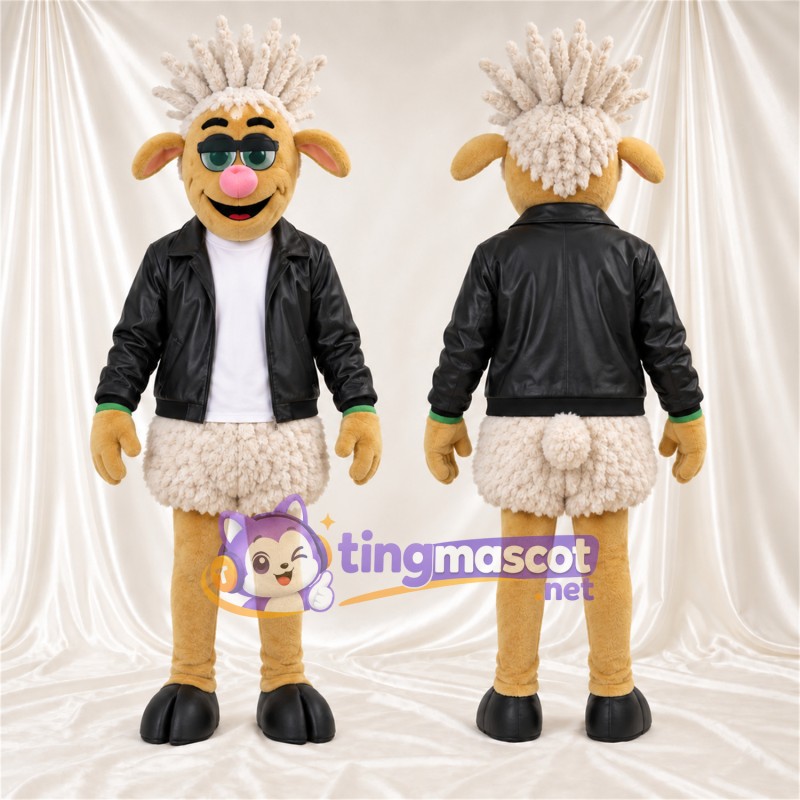 Brown Sheep Mascot Costume - Black Jacket and Spiked Hair