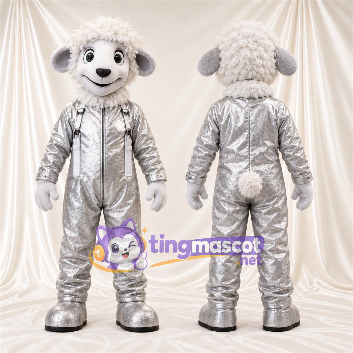 Costume de mascotte Mouton – blanc – Costume (argenté) Costume de mascotte Mouton – blanc – Costume (argenté)