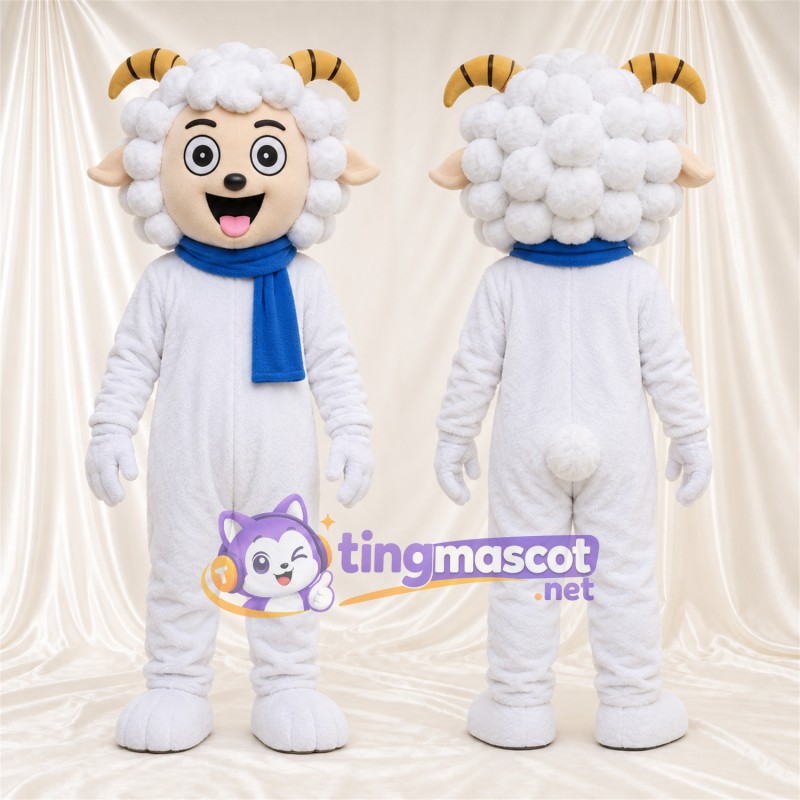 Costume de mascotte Mouton – blanc – Écharpe (bleu)