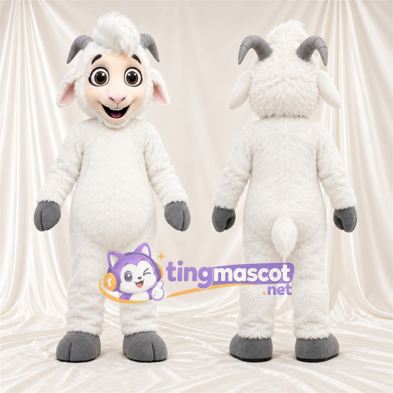 Costume de mascotte Mouton – blanc – Cornes (gris); Mains (gris)