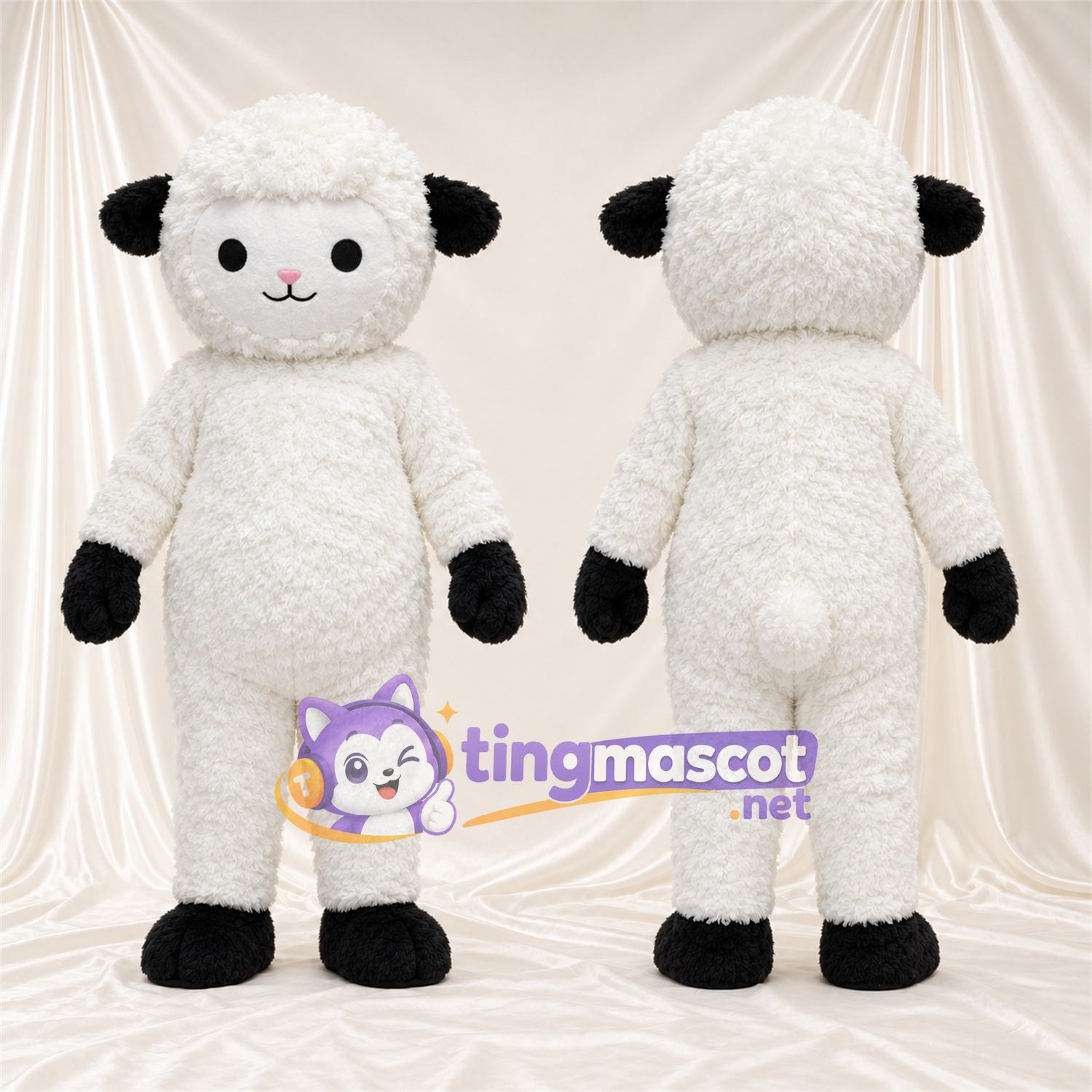 Black and White Sheep Mascot Costume - Black Gloves and Black Hooves Black and White Sheep Mascot Costume - Black Gloves and Black Hooves