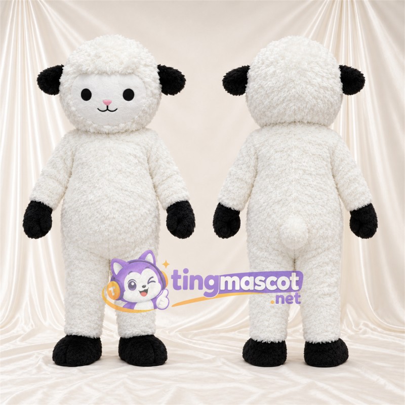 Black and White Sheep Mascot Costume - Black Gloves and Black Hooves