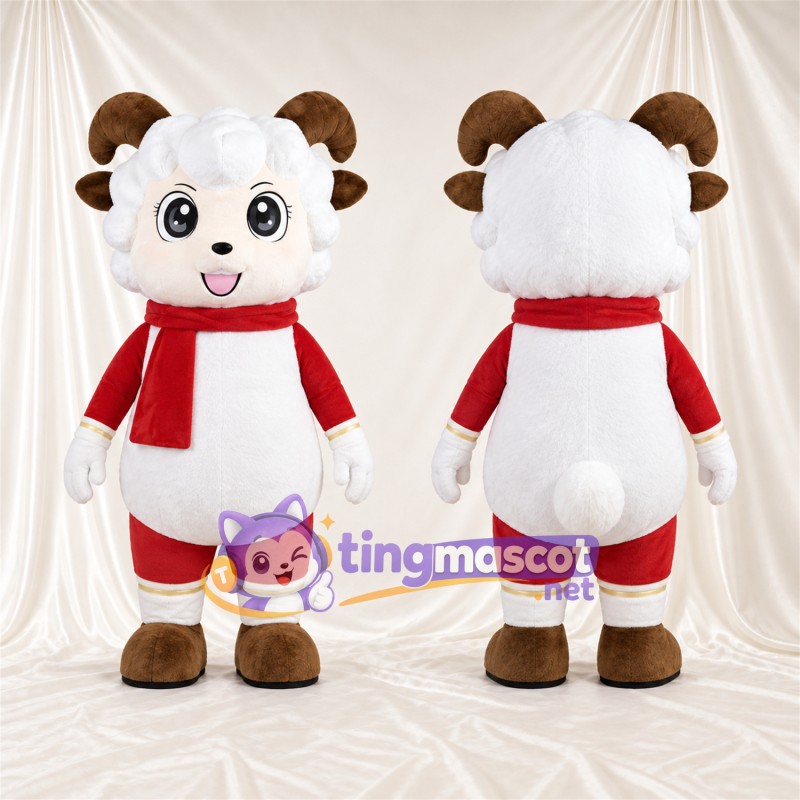 Costume de mascotte Bélier – blanc – Écharpe (rouge); Chemise
