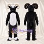 Black and White Ram Mascot Costume - White Belly and Curled White Horns