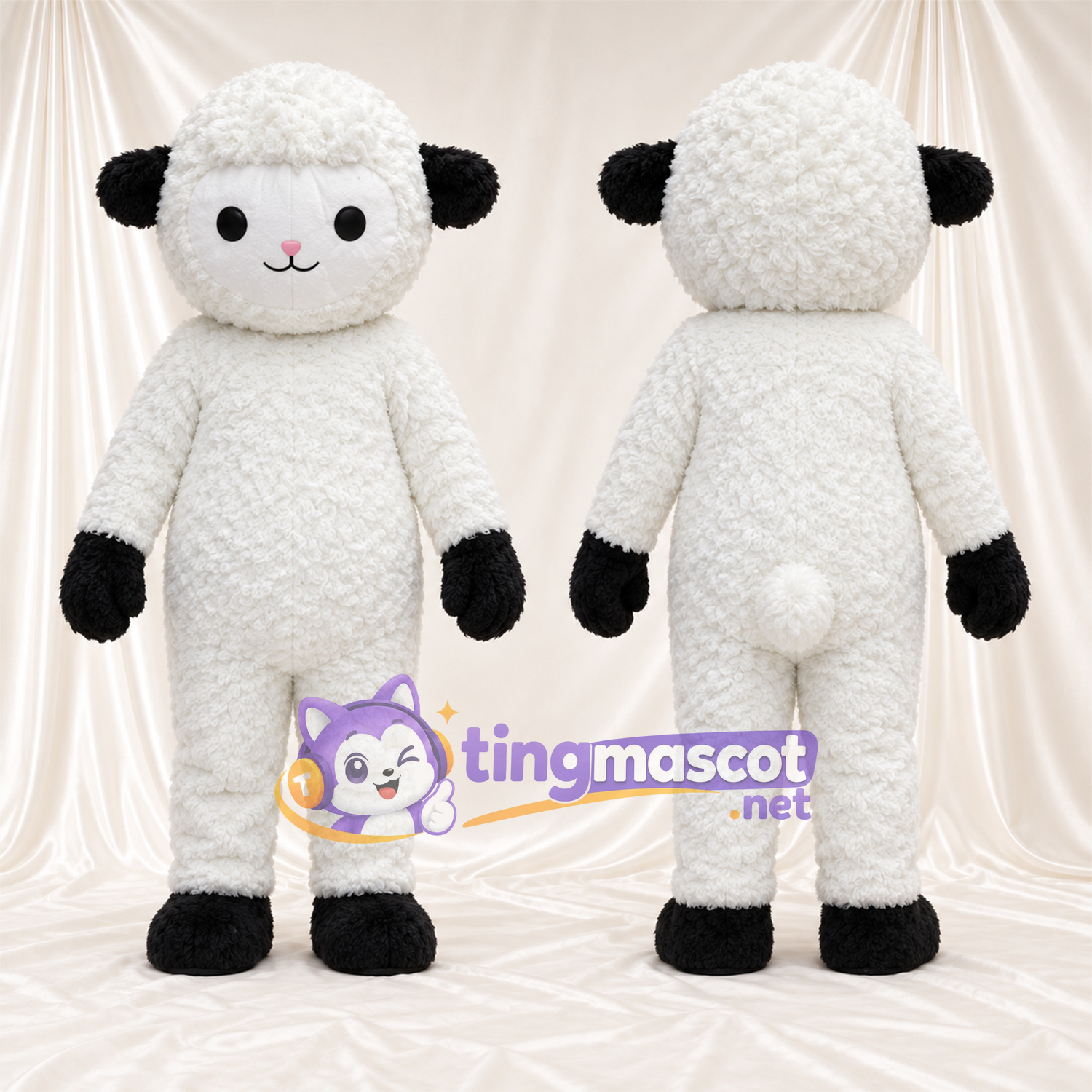 Black and White Sheep Mascot Costume - Black Gloves and Black Hooves Black and White Sheep Mascot Costume - Black Gloves and Black Hooves