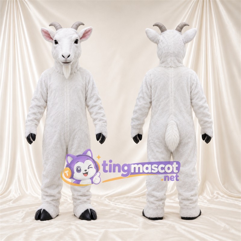 Costume de mascotte Chèvre – blanc – Intérieur des oreilles (rose); Barbe (blanc)