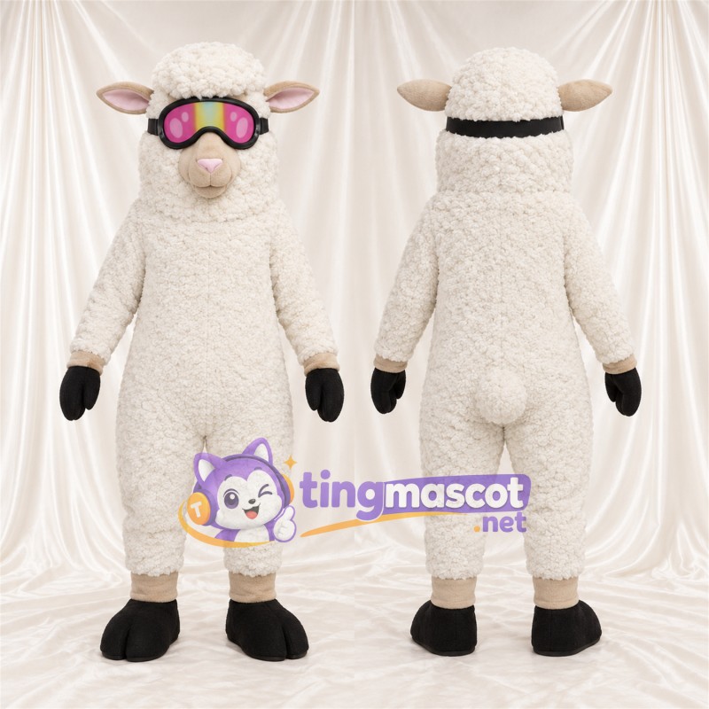 Costume de mascotte Mouton – crème – Lunettes de protection (rose)